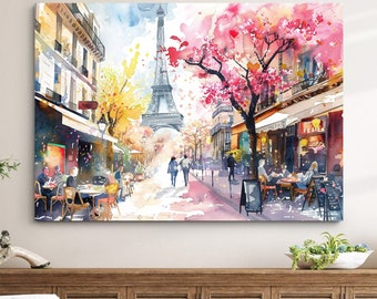 Paris Cafe Watercolor Print | Eiffel Tower, French Art (Digital Download)
