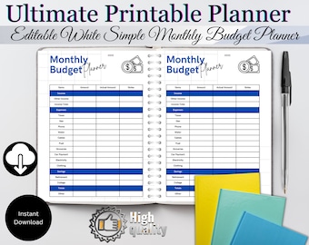 Editable Monthly Budget Planner, Simple Printables, Monthly Budget, Monthly Income, Expense, Monthly Budget Printable, PDF