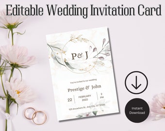 Floral Wedding Invitation Template, Printable Wedding Card (PDF)