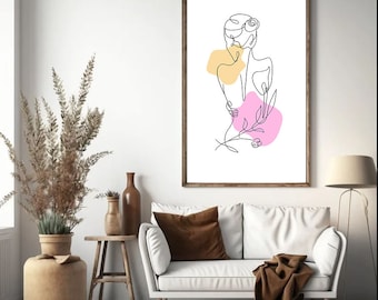 Abstract Woman Line Art Print, Boho Silhouette (Digital Download)