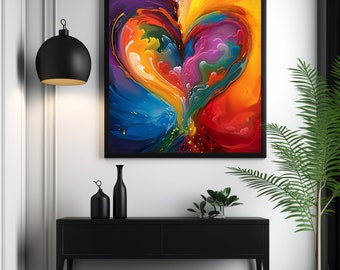 Rainbow Heart Watercolor Painting, Colorful Wall Decor (Digital Download)