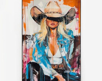 Cowgirl Abstract Art Print | Western Desert Canvas (Digital Download)