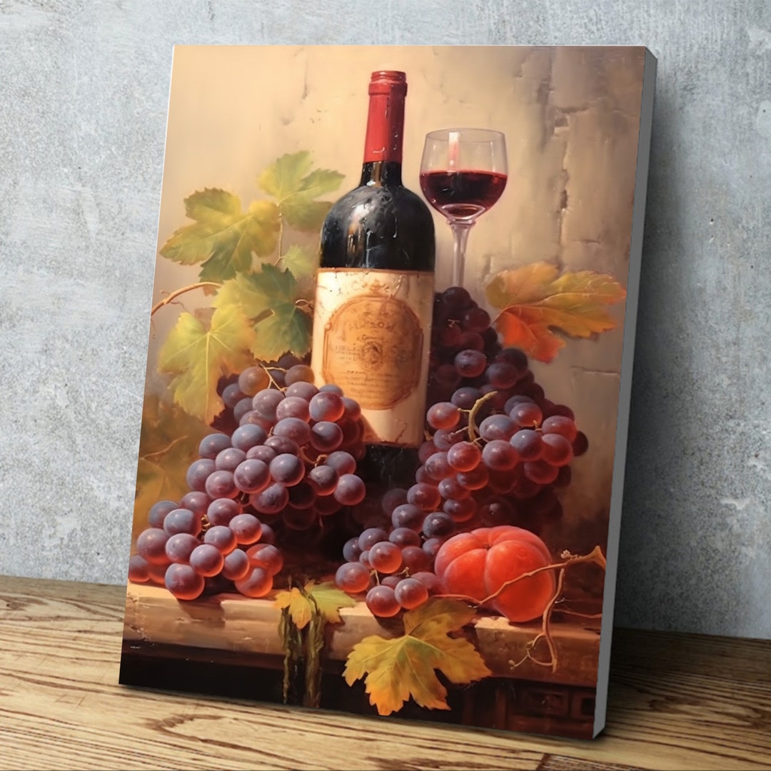 Wine Art Print, Red Wine Wall Art, Bar Decor, Red Wine, Grapes, Art