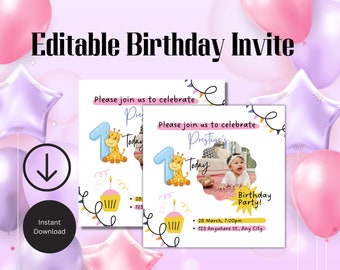 Playful Birthday Invitation Card, Editable Template (Instant Download)