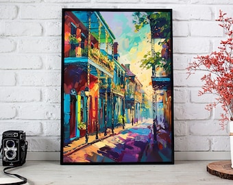 Impresión artística de pintura al óleo del Barrio Francés de Nueva Orleans (Descarga digital)