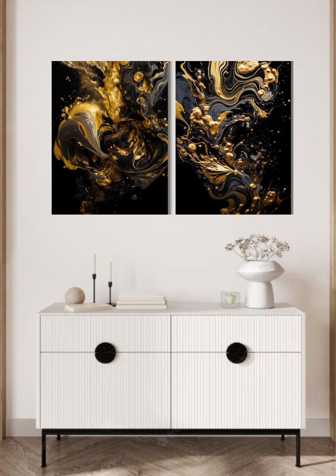 Black and Gold Abstract Texture Wall Art Set (digital Download) - Etsy