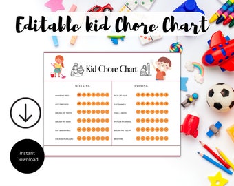 Kids Editable Chore Chart, Routine Checklist (PDF Download)