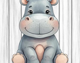 Hippo Animal Clipart, Nursery Art, Animal Clipart, Cute Watercolor Animal, Hippo Png, Digital Download