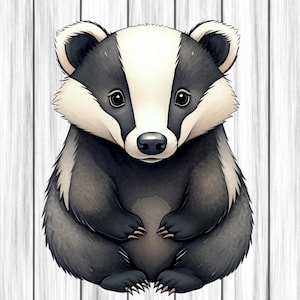 Badger Animal Clipart, Nursery Art, Animal Clipart, Cute Watercolor Animal, Badger Png, Digital Download
