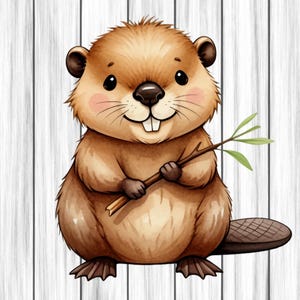 Beaver Animal Clipart, Nursery Art, Animal Clipart, Cute Watercolor Animal, Beaver Png, Digital Download