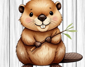 水彩ビーバーのクリップアート：愛らしい動物アート（デジタル