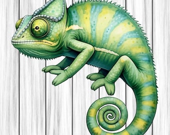 Chameleon Animal Clipart, Nursery Art, Animal Clipart, Cute Watercolor Animal, Chameleon Png, Digital Download
