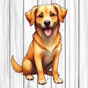 Golden Retriever Clipart, Nursery Art, Animal Clipart, Cute Watercolor Animal, Golden Retriever Png, Digital Download