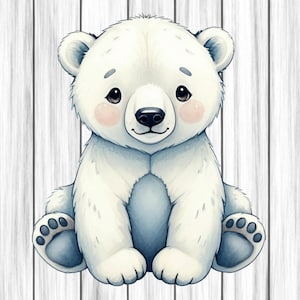 Polar Bear Animal Clipart, Nursery Art, Animal Clipart, Cute Watercolor Animal, Polar Bear Png, Digital Download