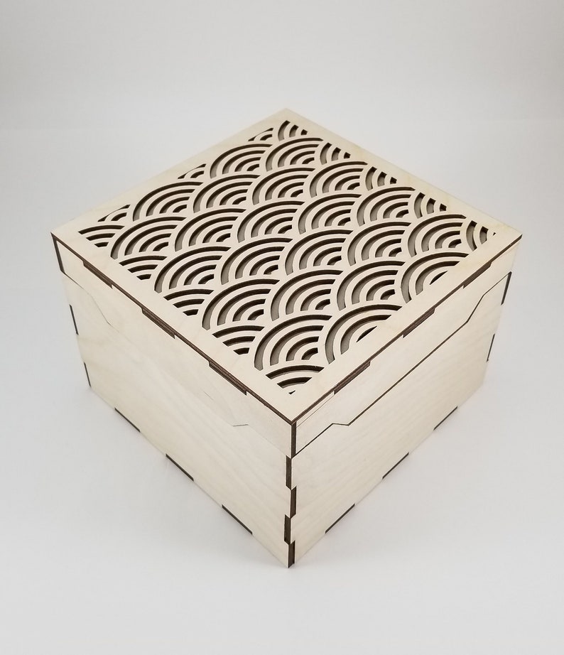Handmade laser cut storage box with laser cut wave pattern. Etsy