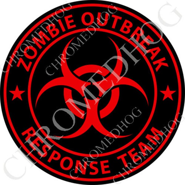Premium Round Flat Sticker - Red Zombie Outbreak Response Team Black - You pick size 1-5 inch