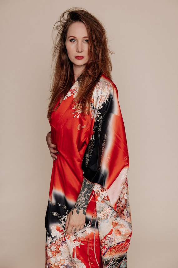 black and red kimono dress Black & Red Kimono Style Dress , Handmade Creation , Size Small