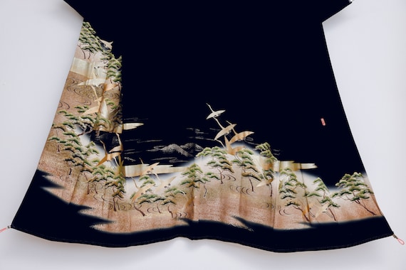 Kuro Tomesode Kimono with Artist Seal, Cranes & P… - image 2