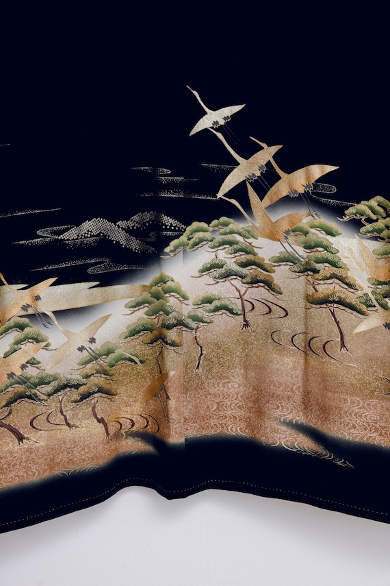 Kuro Tomesode Kimono with Artist Seal, Cranes & P… - image 6