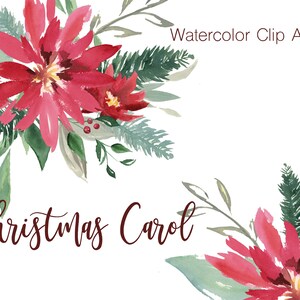 Aquarela Natal Feriado Clip Art para impressão digital download poinsétia vermelho verde cartão de convite buquê de guirlanda