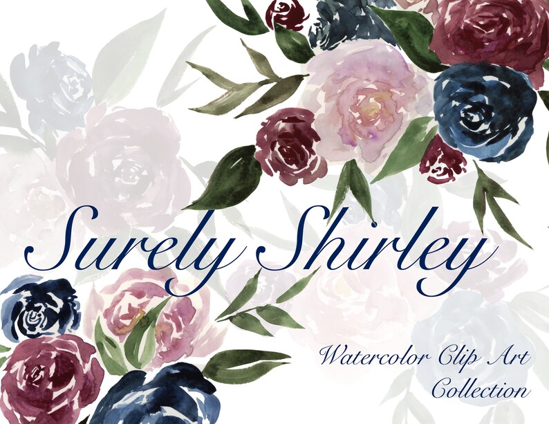 Watercolor Flower Bouquet Mauve Maroon Navy Pink Blossom Wreath Clip Art Digital Download Floral printable Invitation bridal wedding shower