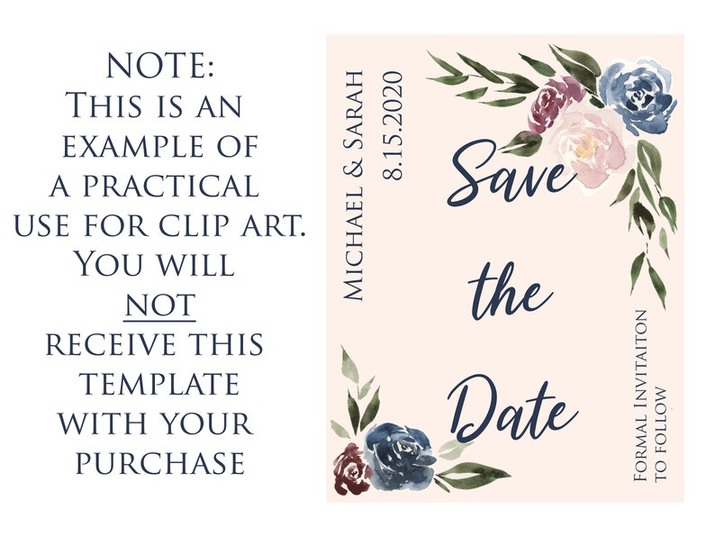 Watercolor Flower Bouquet Mauve Maroon Navy Pink Blossom Wreath Clip Art Digital Download Floral printable Invitation bridal wedding shower