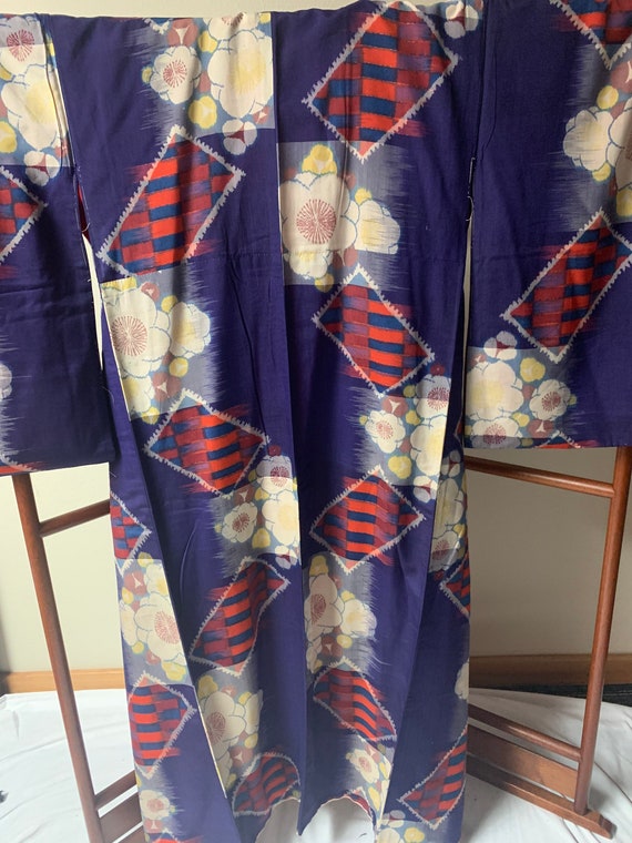 Vintage Short Kimono Japanese Haori Jacket 50s Silk Kimono Kimono Wall Hanging, 1950s Japanese Robe Floral Kimono Purple Kimono