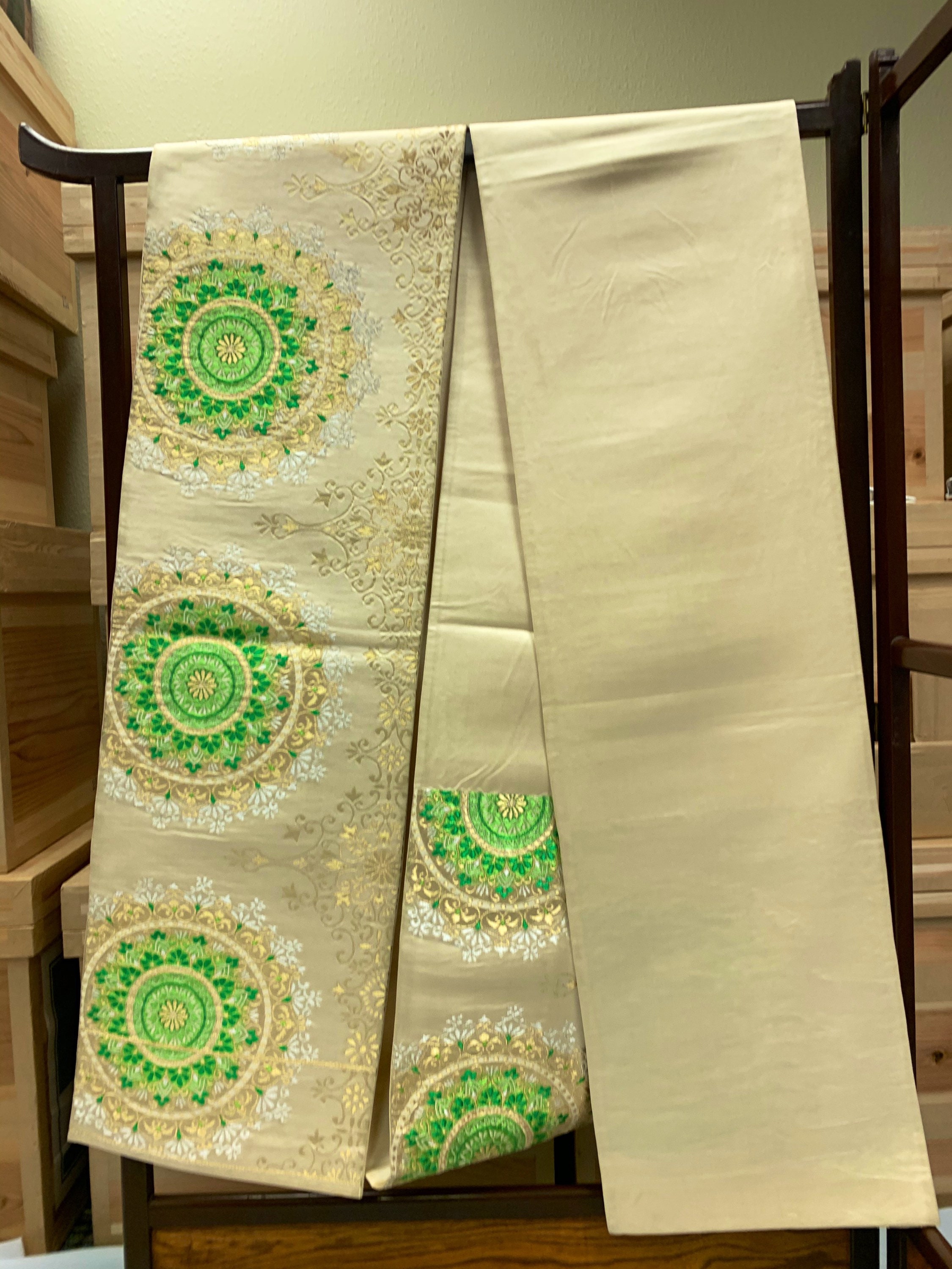 Japanese Vintage Silk Traditional Fukuro Obi Of Gold and | Etsy