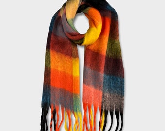 Supersoft multicheck fluffy wool mix winter scarf for women and men perfect as present