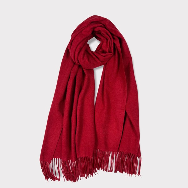 Écharpe d'hiver en cachemire rouge avec pompons, parfaite pour lui ou elle, cadeau de Saint-Valentin, cadeau d'anniversaire