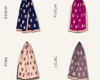 Cat print scarf, Wool blend, Personalised embroidery option available, present for her
