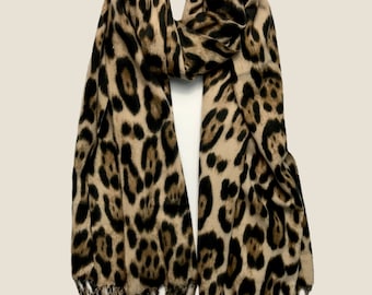 Thick classic leopard animal print scarf with tassel made from cotton for her and him perfect for winter