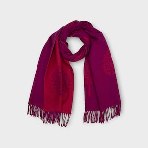 Big Mulberry tree scarf on cashmere blend with tassels perfect winter scarf for her, Christmas present in fusia, baby pink or mustard navy