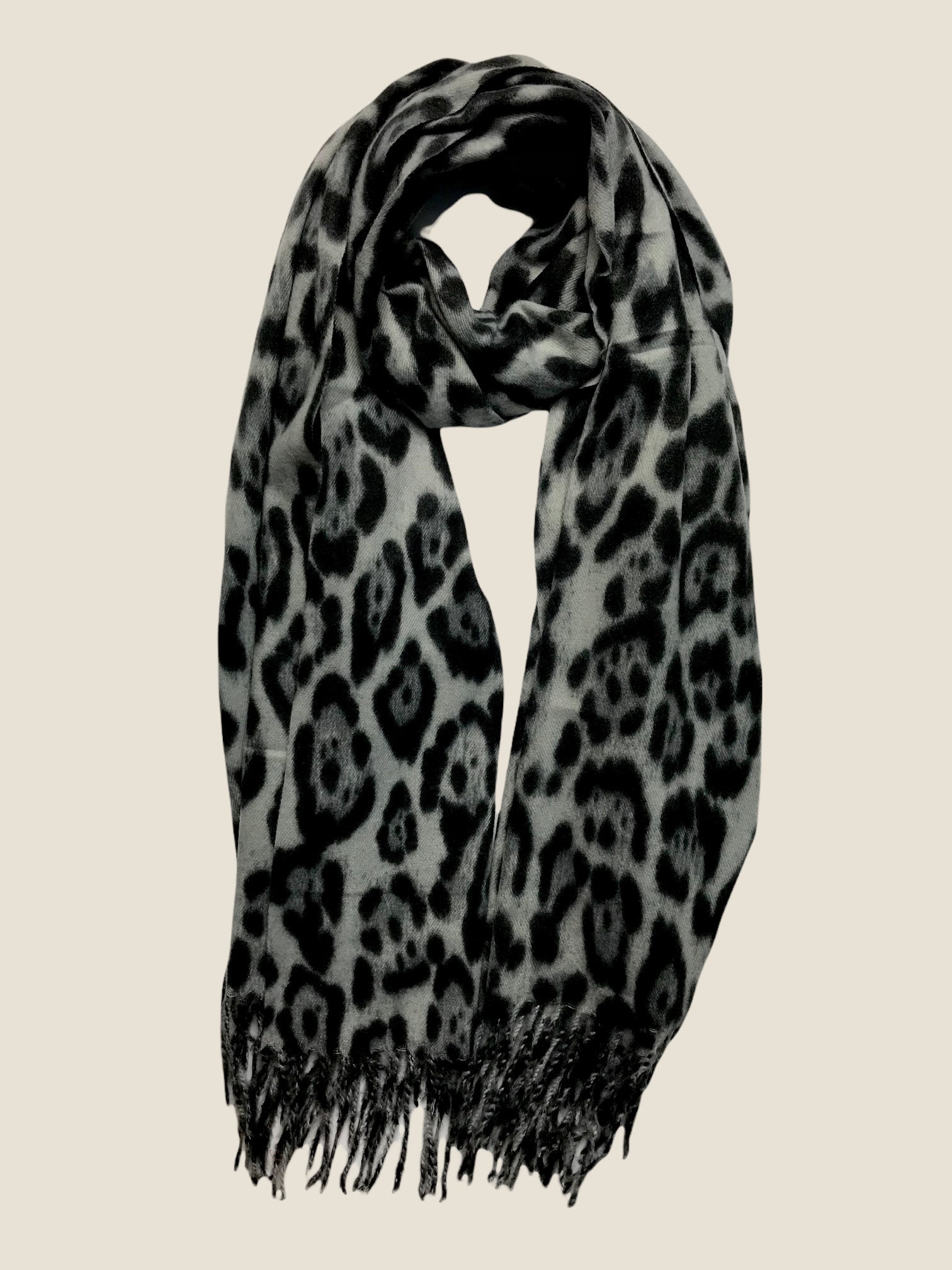 Thick classic leopard animal print scarf with tassel made from cotton for her and him perfect for winter