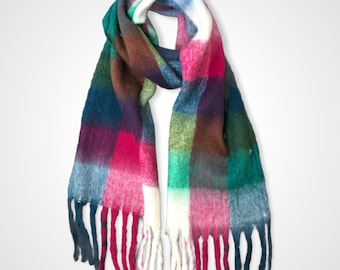 Supersoft multicheck fluffy wool mix winter scarf gift for him or her |valentine accessories
