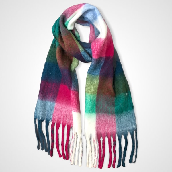 Supersoft multicheck fluffy wool mix winter scarf gift for him or her |valentine accessories