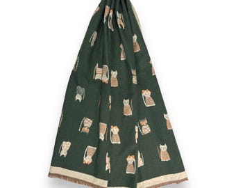 Cat with costume printed scarf made of Cashmere and Acrylic mix
