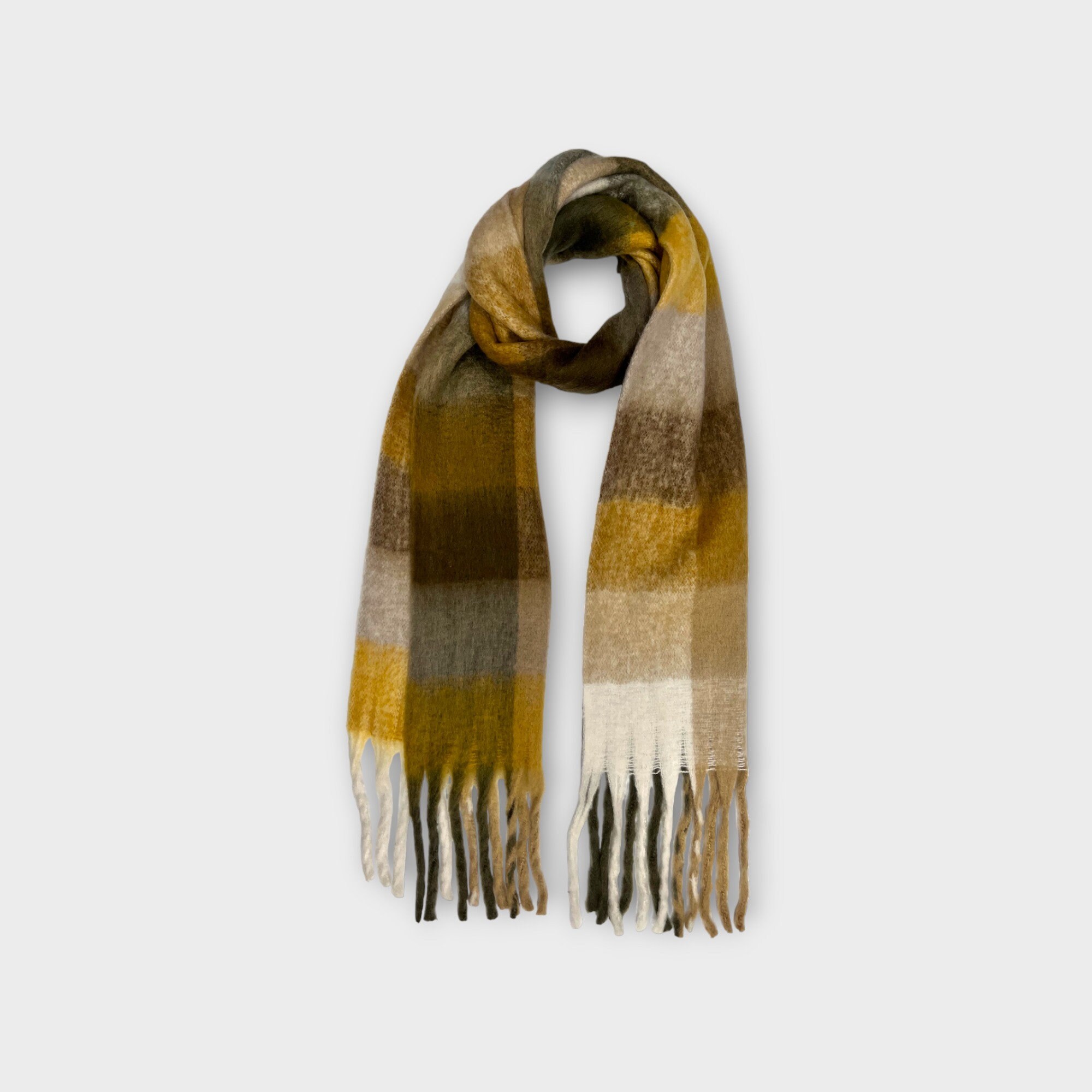 【COSYHARU】1+1 MARON WOOL MUFFLE Supersoft Multicheck Fluffy Wool Mix Winter Scarf for Women