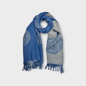 Big Mulberry tree scarf on cashmere blend with tassels perfect winter scarf for her, Christmas present in Denim, purple, grey or black brown