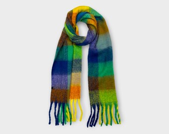Tropical Multi-Check Wool Blend Scarf: Unisex Winter Accessory