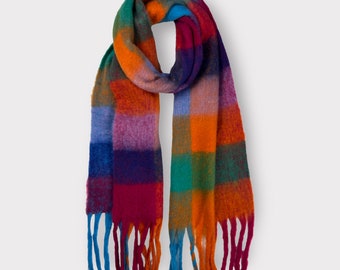 Supersoft Festive multicheck fluffy wool mix winter scarf gift for him or her