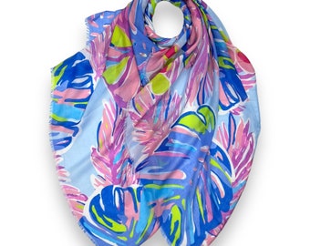 Tropical Colourful Leaves Scarf perfect for Holidays and Birthday Present