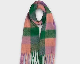Supersoft multicheck fluffy wool mix winter scarf for women and men perfect as present
