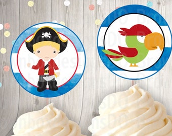 INSTANT DOWNLOAD Pirate Cupcake Toppers, Pirate Treat Toppers, Stickers , Pirate theme, Pirate party printable, Pirate party favors