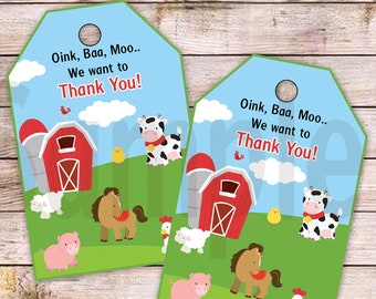 INSTANT DOWNLOAD, Farm favor tags, Barn Animals Sticker tags, Thank you tags, Old McDonald, Barnyard Gift tags