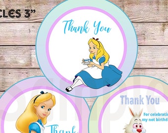 INSTANT DOWNLOAD Alice in Wonderland Favor Tag, Alice Gift Tag, Thank you tag, Stickers tag, Labels tag, Alice Birthday, Party Decor