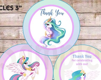 INSTANT DOWNLOAD, Princess Celestia, Favor Tag, Thank You Tag, Labels, Stickers Tag, Princess Tag, Unicorn Tag, Rainbow Tag, Pony Gift Tag