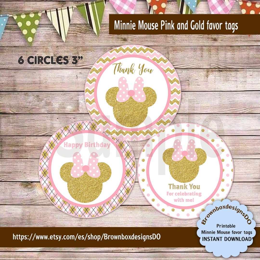 INSTANT DOWNLOAD Minnie Mouse Pink and Gold Favor Tags, Gift Tags ...