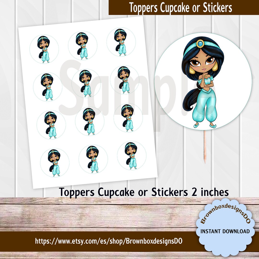 Jasmine Cupcake Toppers, Jasmine Toppers, Jasmine Labels, Princess