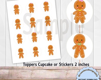 INSTANT DOWNLOAD, Ginger Cookie, Cupcake Toppers, Cookie Toppers, Boy or Girl Toppers, Boy or Girl Decoration, Baby Shower, Christmas Decors